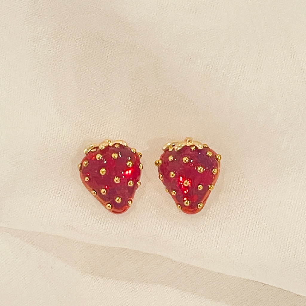 Red And Gold Strawberry Stud Earrings 58$